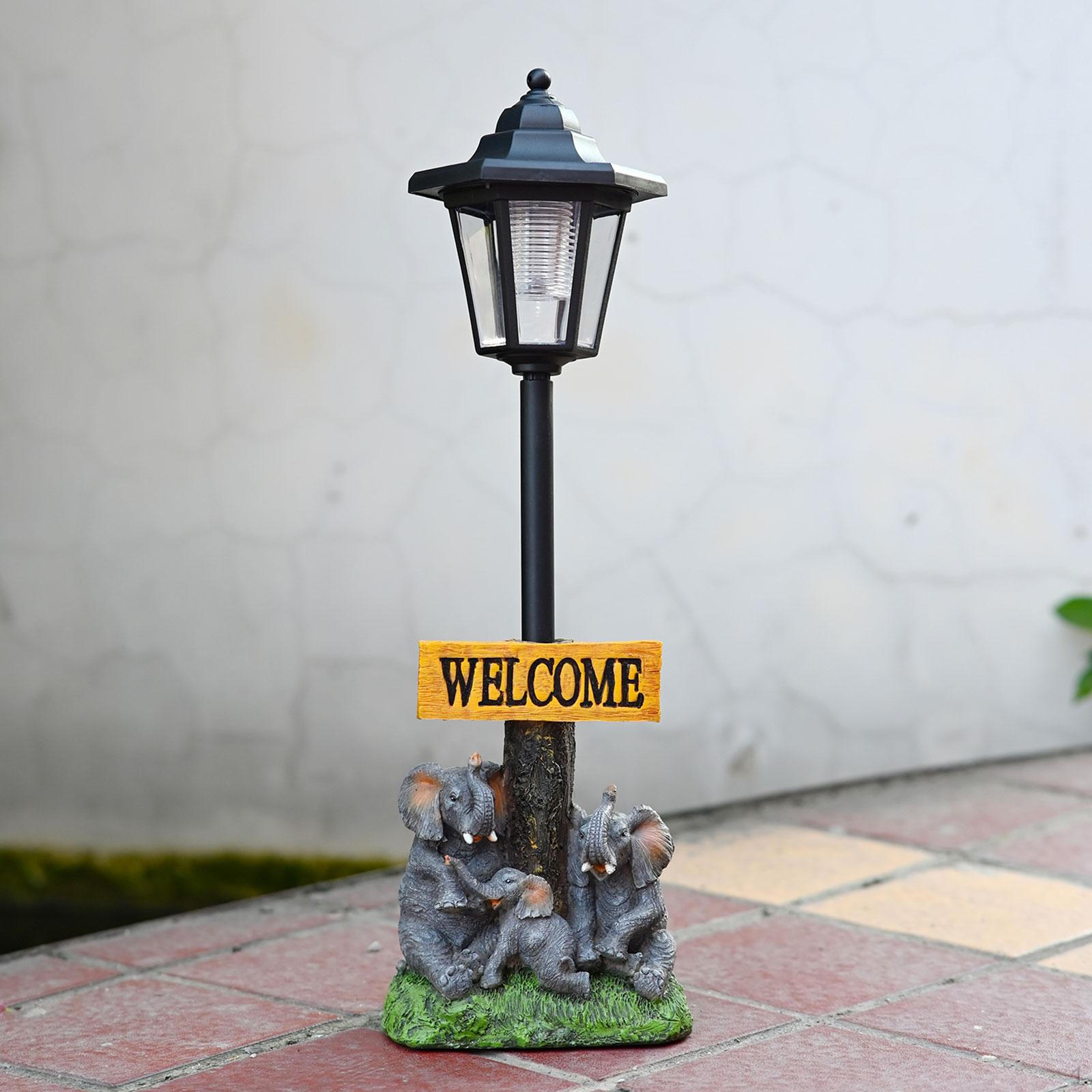 

Elephant Outdoor Statue Landscape Lamp with Solar Light Lovely Decoration Animal Figurine