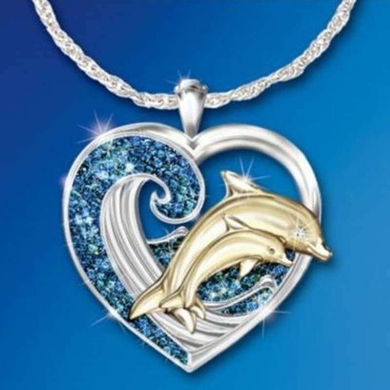 

Stylish And Exquisite Heart-shaped Dolphin Necklace For Women, A Party Accessory. One Size