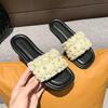 Fashion Summer 2024 Women Flat Pearl Sandals Fashion Open Toe Slides Dressy Casual Flip Flops Comfy Slip on Slippers Shoes for Women