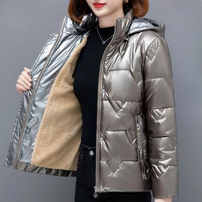 High-quality Glossy Down Cotton-padded Jacket Women's Winter Fashion Cotton-padded Jacket Plus Velvet Thickened Jacket
