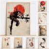 Neutrales Japandi Tier-Wandbild, Orange & Weißer Japanischer Koi-Fisch Druck Abstraktes Goldenes Akzent-Poster, Zen-Wandkunst-Dekoration