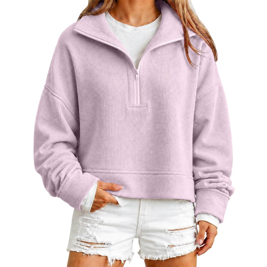 Women's Color Long Sleeve Zip-Up Sweatshirt with Collar for Casual Daily Wear