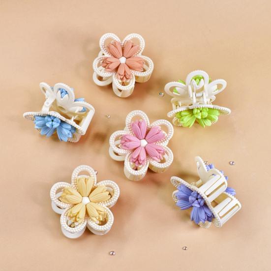 Women Hair Claw Double-Sided 3D Flower Design Strong Grip Hair Clip Anti-slip Design Back Head Hair Clip Hair Accessory