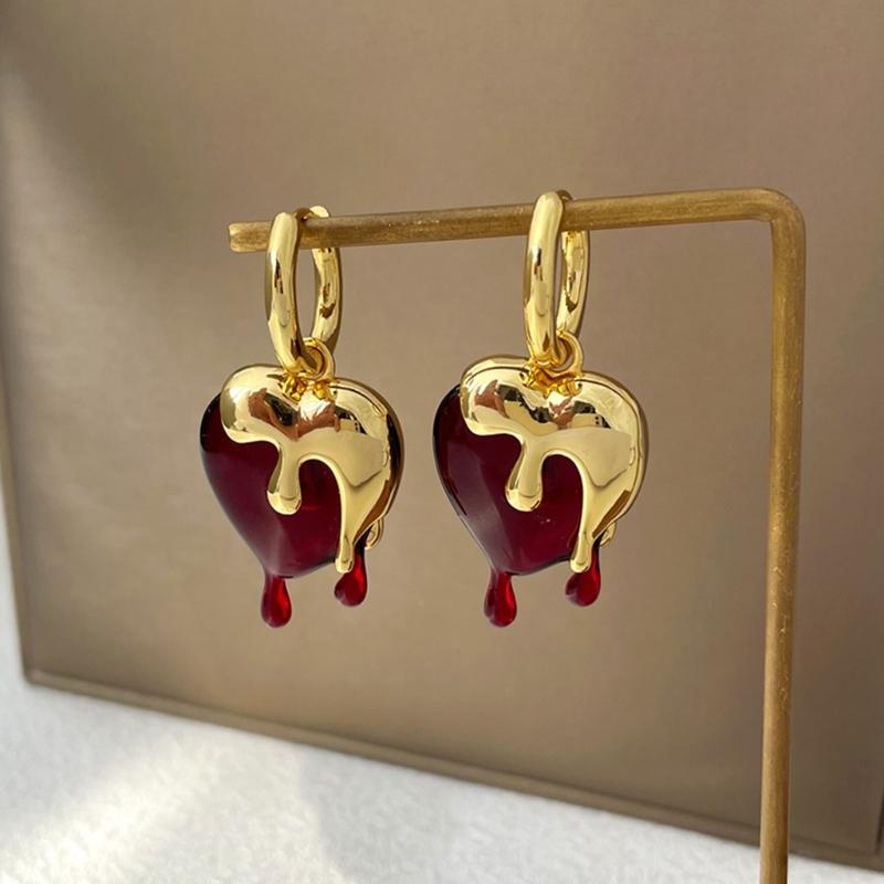 Red Heart Water Drop Dangle Earring Women Jewelry Valentines Day Gifts
