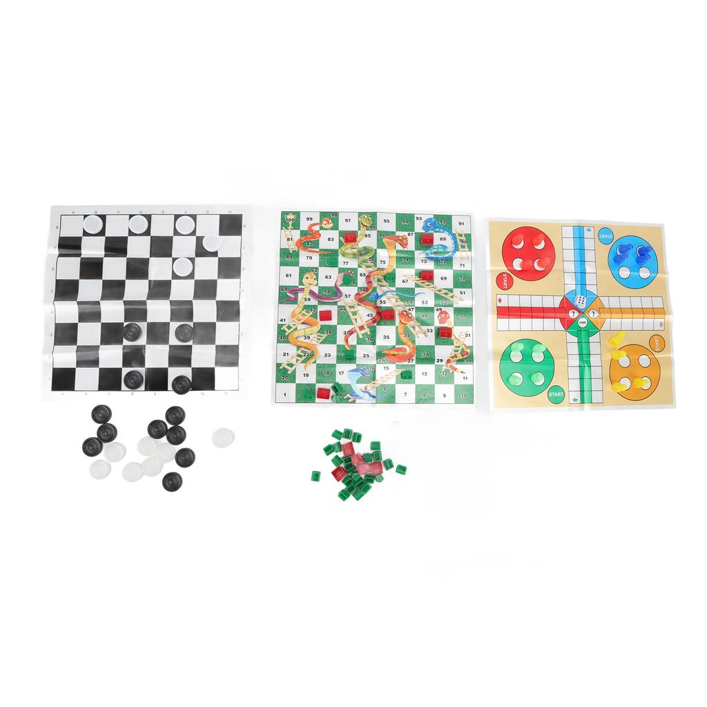 4 in 1 Board Games Set Clear Pattern Foldable Portable International Checkers Flying Chess for Kids