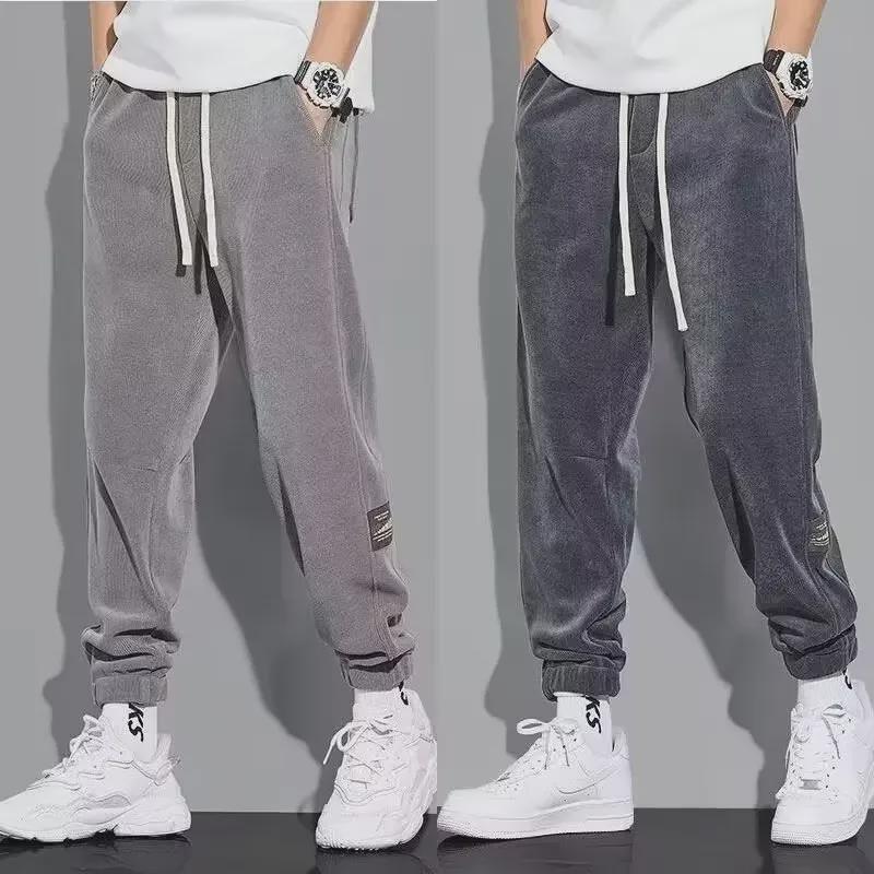Men's Corduroy Plus Size Velvet-Lined Sweatpants - Warm, Loose, Cuffed, Versatile Fall/Winter Casual Wear for Students
