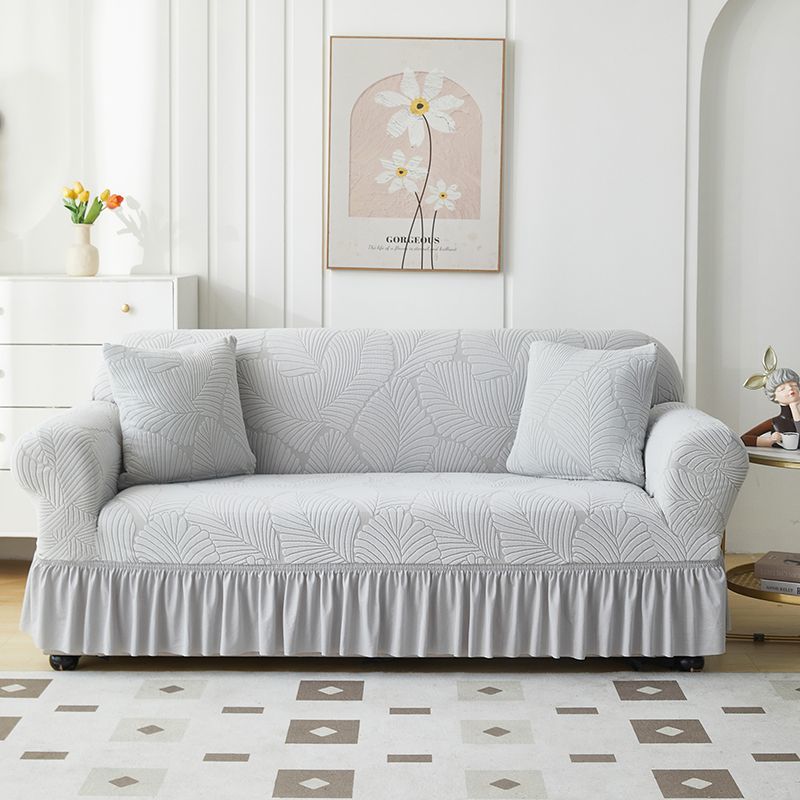 Leaf Texture All-Inclusive Skirt Sofa Cover with Ruffled Trim - Stretchy Polyester-Spandex Blend Fits 1-4 Seater Couches for Living Room, Bedroom