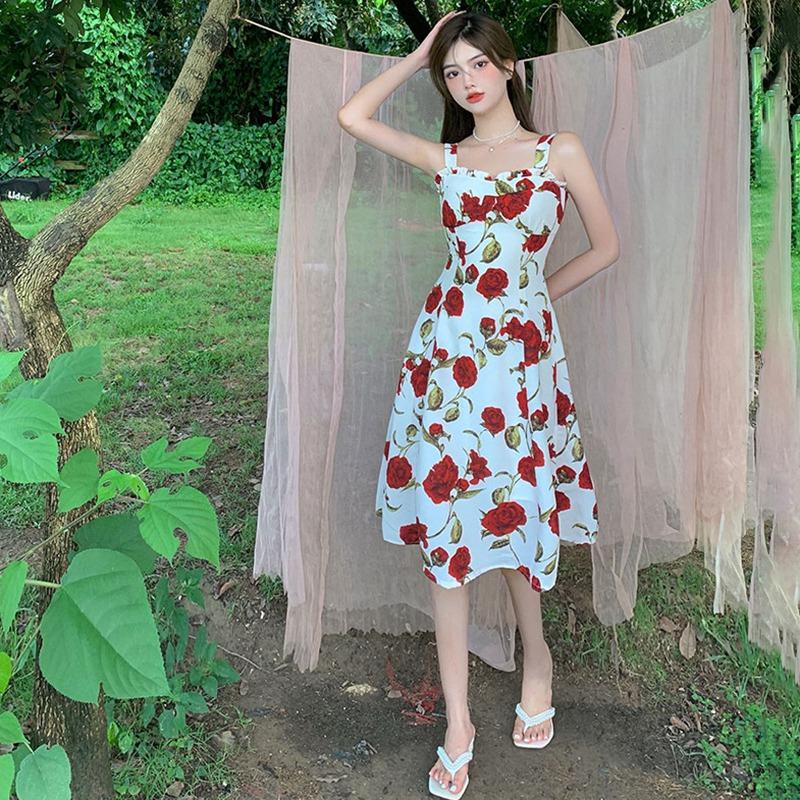 Floral Dress For  Lady  Long Sleeve Sweetfrench Vintage Midi Dress  Evening Party Retro Elegant One Piece Dress