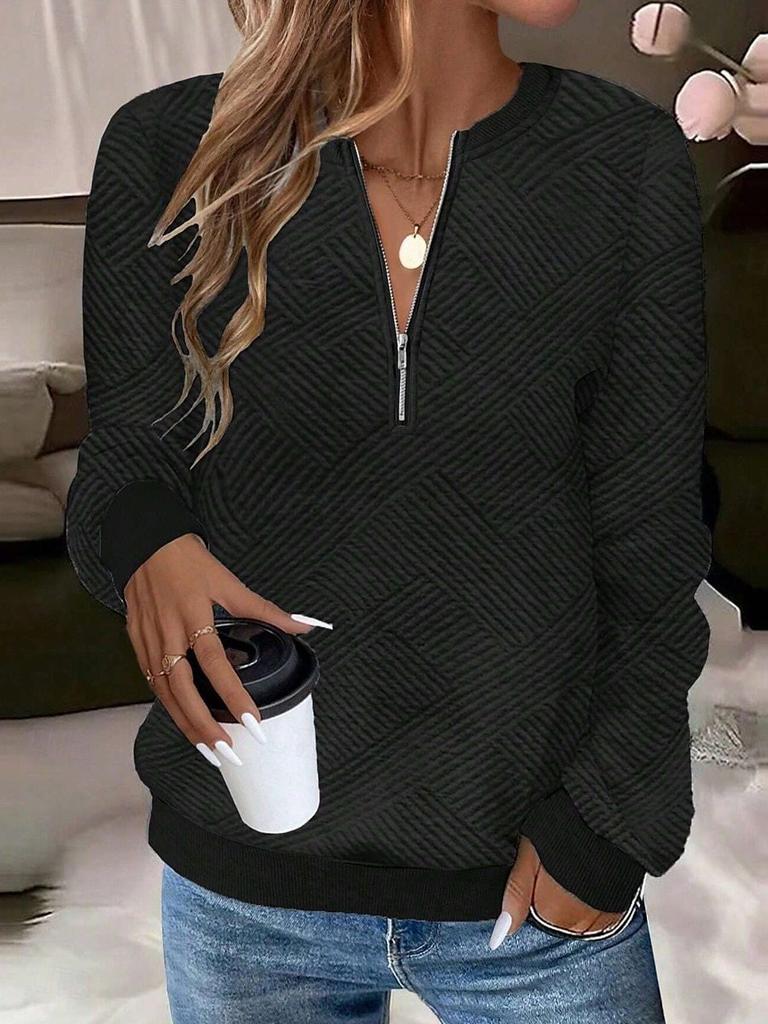 Women Long Sleeve Pullover Top V Neck Half Zip Lightweight Casual Loose Fit Sweatshirt for Daily Wear