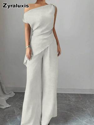 New Summer Women's Fashion Asymmetric Wide Leg Casual Set