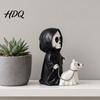 Wear-resistant Resin Sculpture Grim Reaper & Ghostly Puppy Figurine Black Robed Skeleton