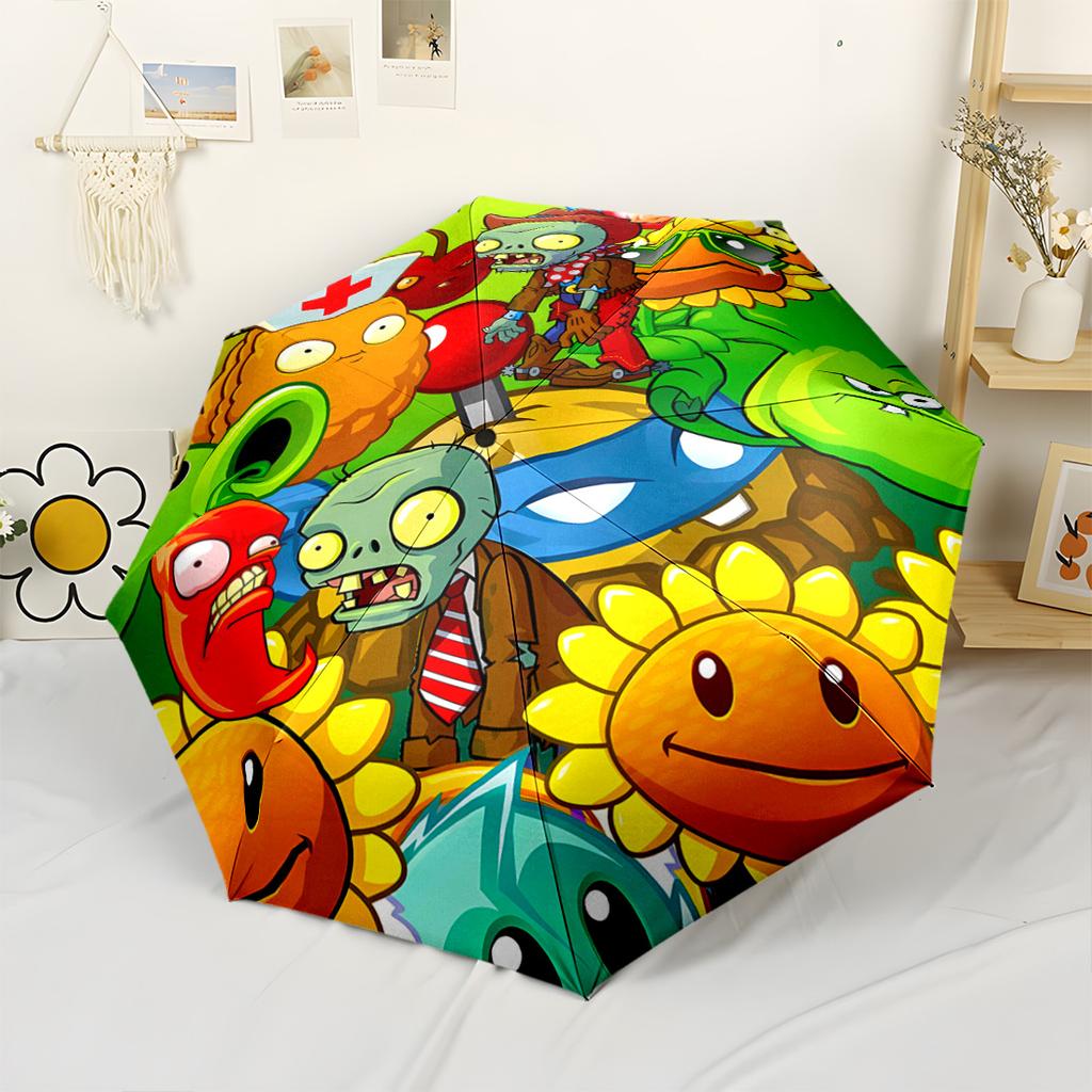 Plants Vs Zombies: Garden Warfare Compact Travel Automatic Umbrella Folding Umbrella with 8 Ribs Sturdy Construction for Outdoor Daily Use