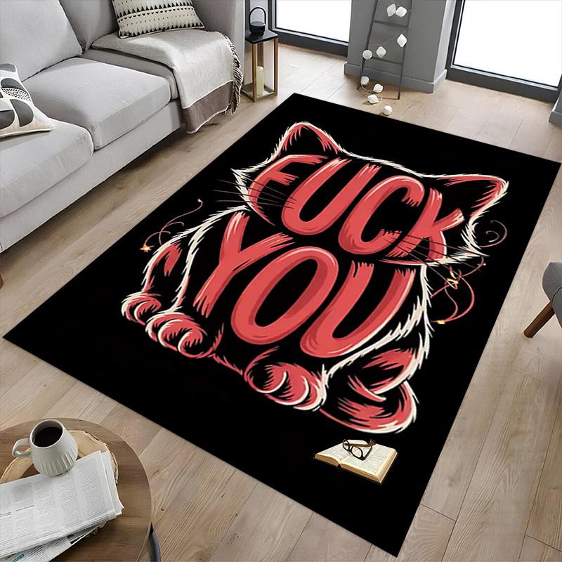 1pc Cat, Swear Home Office, Durable Polyester Floor Mat with Easy, Office Decor, Urban Style, Nonslip Backing