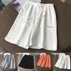 Women Shorts Solid Color Drawstring Summer Wide Leg Pockets Shorts for Sports