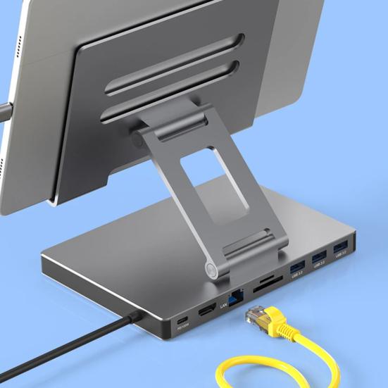 Laptop Stand Docking Station Multiport USB 3.0 TF Card Slot 4K 60HZ HDMI-compatible PD Charging Gigabit Ethernet Aluminum Alloy Type-C Hub Adapter