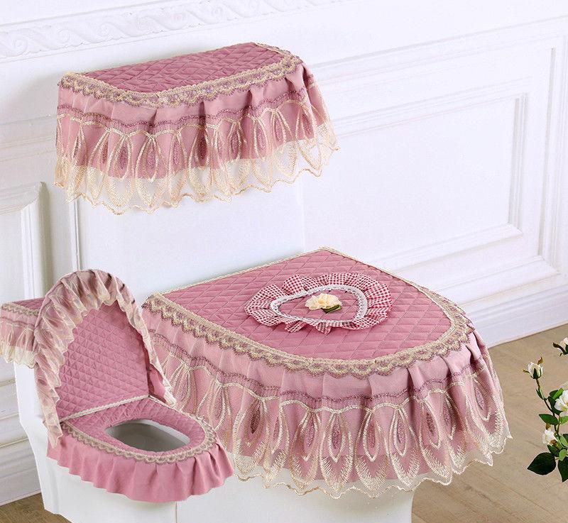 3 sztuk/zestaw koronkowy haft odpinany nakładka na sedes tkanina pyłoszczelna miękka deska sedesowa poduszka z pierścieniem dekoracja wnętrz nakładka na toaletę