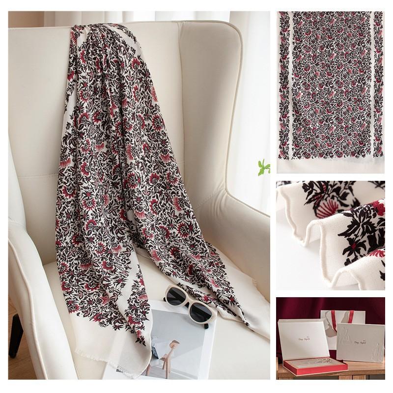 Luxury Soft Silk Wool Scarf Double Sided Print Fashion Shawl Women Sun Protection Warmth