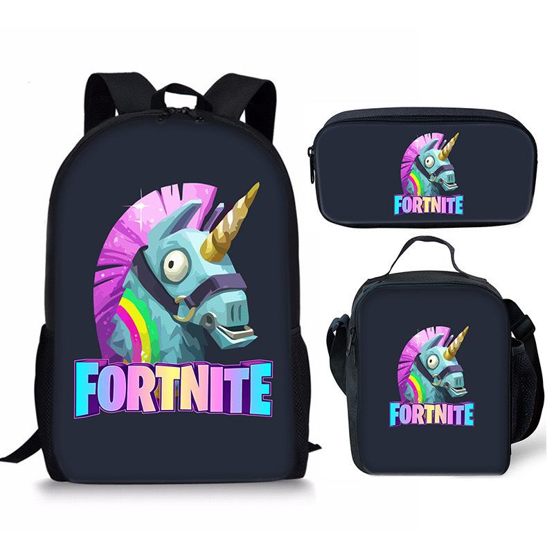 3 pièces Sac à dos d'activité Fortnite Anime Dessin animé Cartable Grande capacité Étudiant Sacs d'école Trousse à crayons Mignon et Charmant Sac à lunch Date de naissance Cadeau