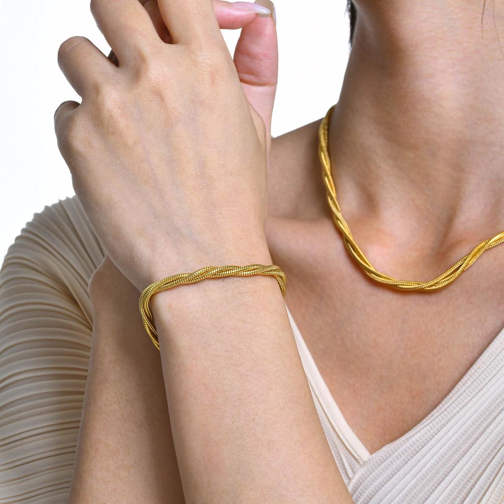 Stainless Steel Jewelry Gold Color Chains Bracelet For Women Fashion Quality Twist Wrist Mom Girlfriend Valentine's Day Gift