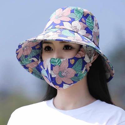 Floral Summer Sun Hat with Integrated Face Cover for Outdoor and Field Work