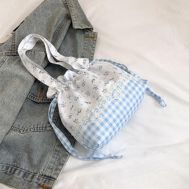 Summer Small Fresh Sweet Plaid Bow Nylon Bag New Niche Design Gentle Lace Shoulder