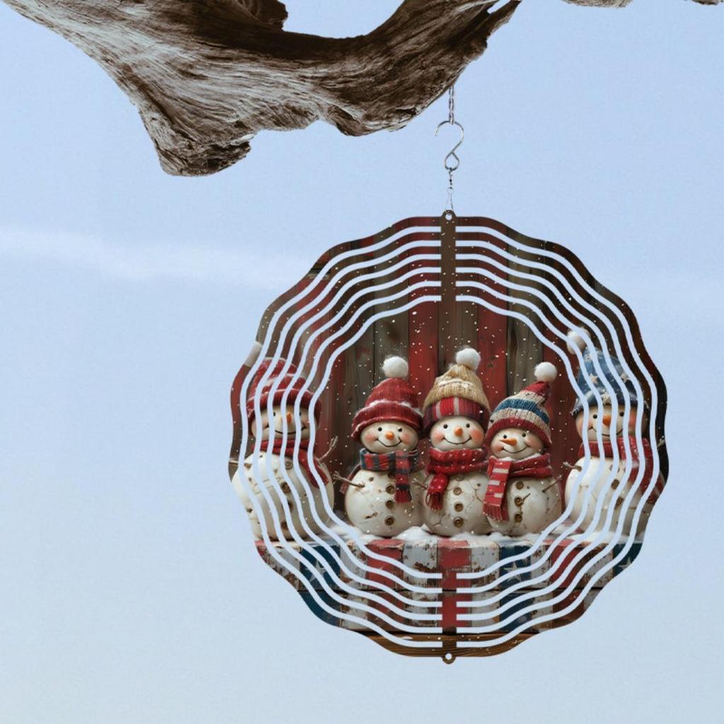Outdoor Wind Chimes with Snowman Windmill 2D Hanging Kinetic Sculpture Metal Classic Style Wall Mounted Christmas Decor Gift