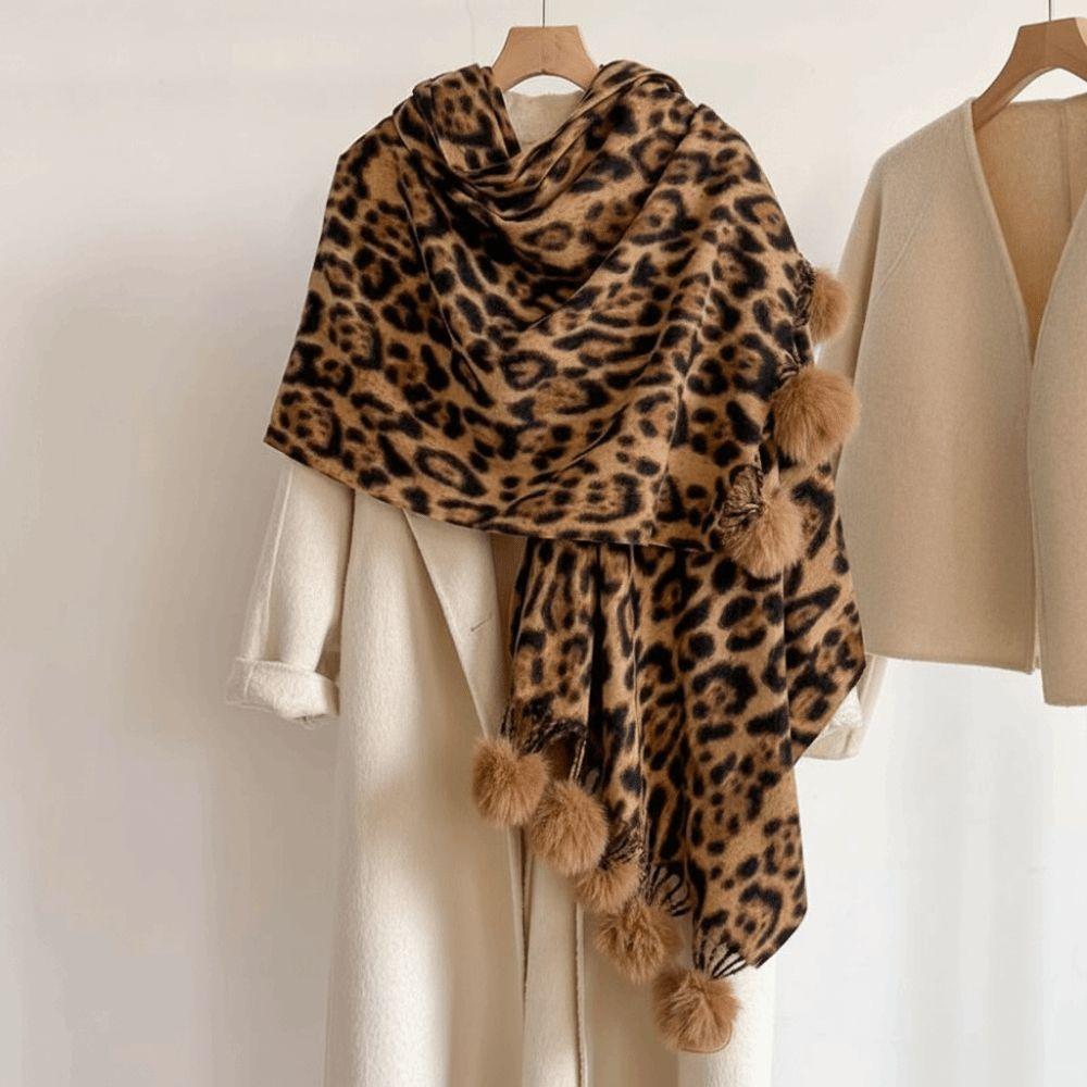 Cozy Winter Shawl Wrap Fleece Cashmere Feel Scarf Leopard Print Scarf Winter Party