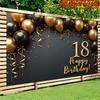 2D Elegant Black Gold Theme 18th Birthday Photography Background Cloth