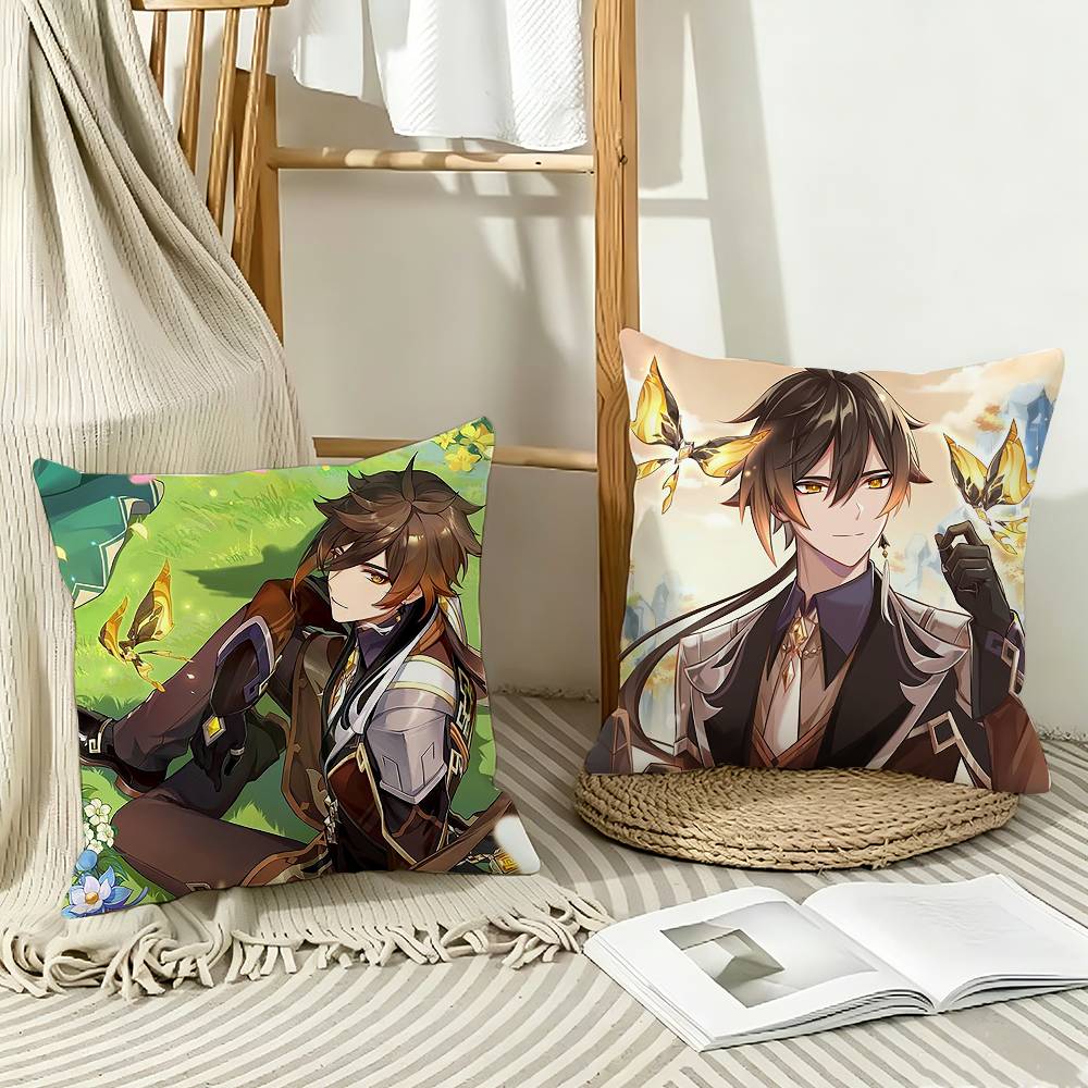 Geo AArchon ZZhongli Genshin Pillow Case Pattern Printed Pillowcase For Living Room Sofa Cushion Cover