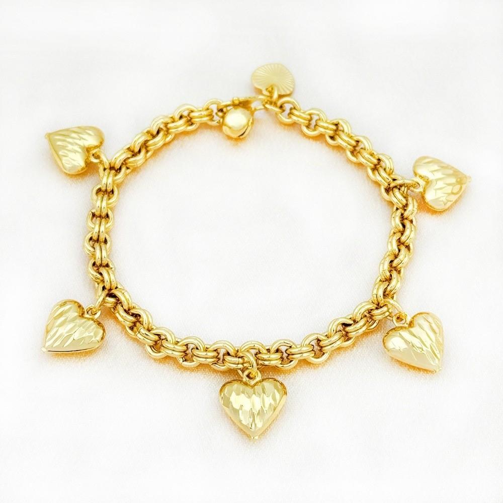 Chain Gold Bracelet Unique Charm Chunky Bracelet Bridal Party Heart Bracelet  Wedding Occasion