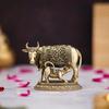 Standing Kamdhenu Cow With Calf Murti Vastu Gau Mata Idol, Brass - 2.4 Inch
