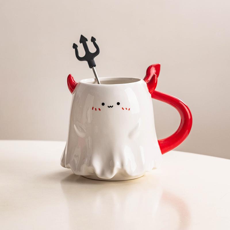 Funny Mug with Lid Large Capacity Office Couple Ceramic Water Cup Personalized Coffee Household Mug Halloween Gift