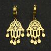 Vintage Fatima Hand Tassel Hoop Earrings for Women Stainless Steel Gold Color Hamsa Flower of Life Drop Earring Jewelry