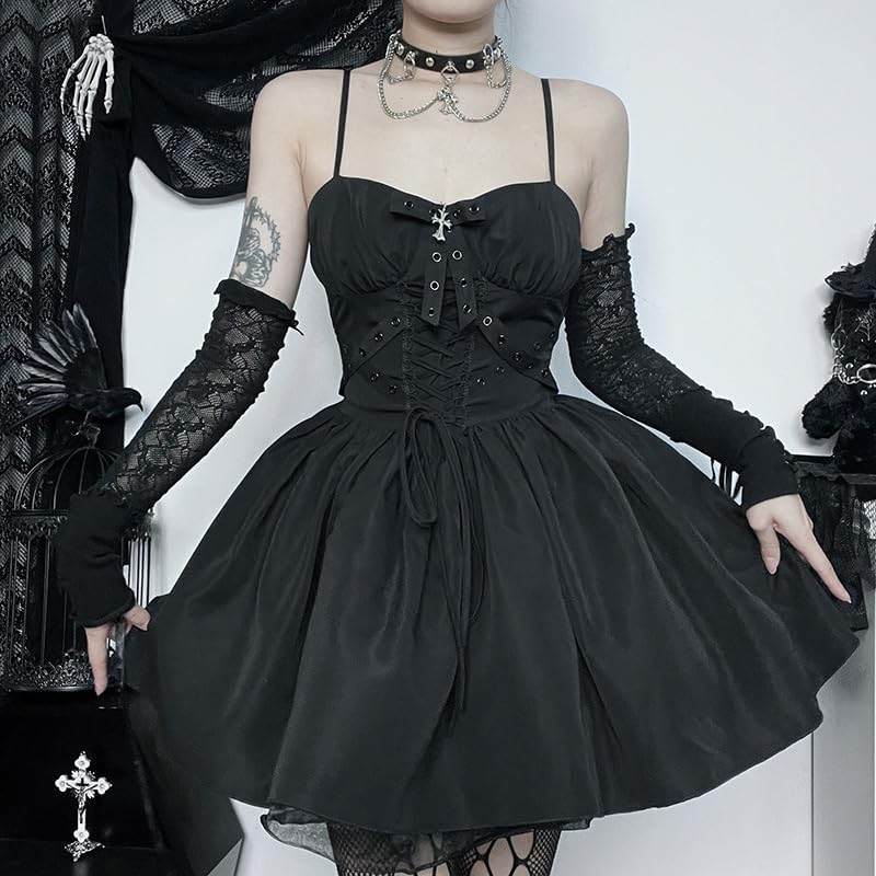 Gothic Lolita Black and Mini Gothic Perfect for Live and Stage Sweet Princess Harajuku Size S [FULINE] Dress, White, Skirt, Sexy, Sleeveless, Cute,