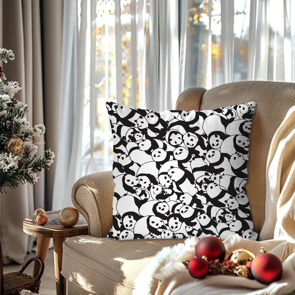 Animated Panda Pillow Case Square Pillow Bedroom Sofa Leisure Comfort Cushion Car Living Room Home Decoration 40X40