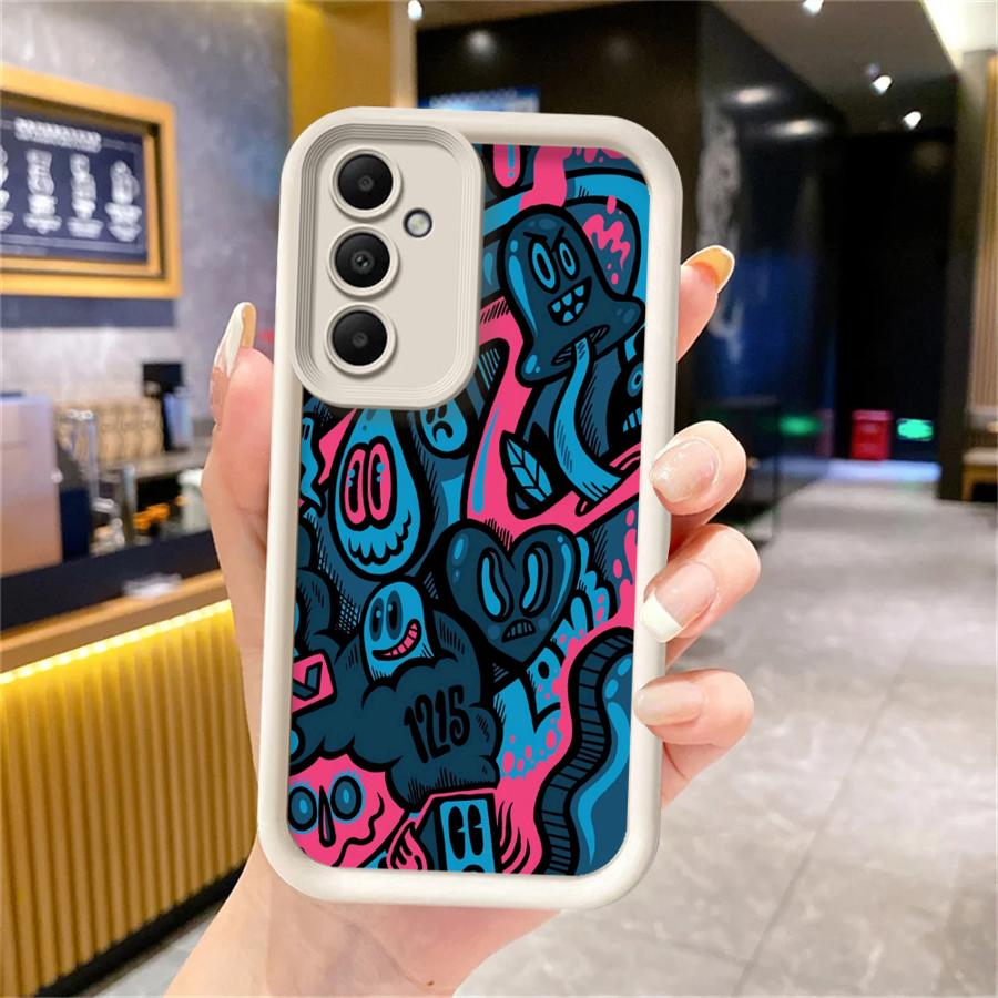 Case for Samsung Galaxy A16 A53 A54 A51 A73 A26 A32 A71 A72 A12 A13 A15 A23 A35 A36 A34 A56 Phone Cover Green Graffiti Pattern