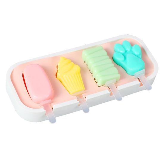 Yousheng Silicone Ice Cream Mold with Anti-Spill Dust-Proof Cover 4 Cavities Cute Shapes Popsicle Mold Easy Demoulding Popsicle Maker for Kids Summer D розовый