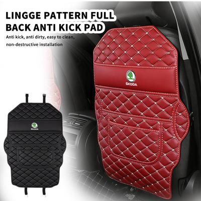 AAFO1 Leather Car Anti-Kick Mats Seat Back Protector Cover Anti-Dirty Storage Bag For Octavia A5 A4 Mk1 2 Fabia Superb Rapid Mk3