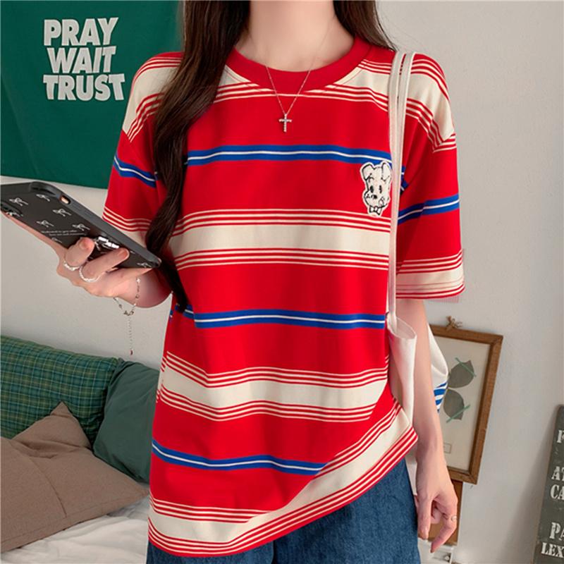 

2025 летние простые футболки с коротким рукавом для женщин, винтажные повседневные свободные футболки с радужными полосками, футболки с буквами в стиле Харадзюку, кавайные студенческие футболки, топы y2k 2XL зелёный