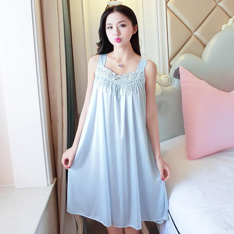 Women's Imitation Silk Nightgown & Pajamas - Summer Ice Silk Camisole, Large Size, Comfortable Homewear