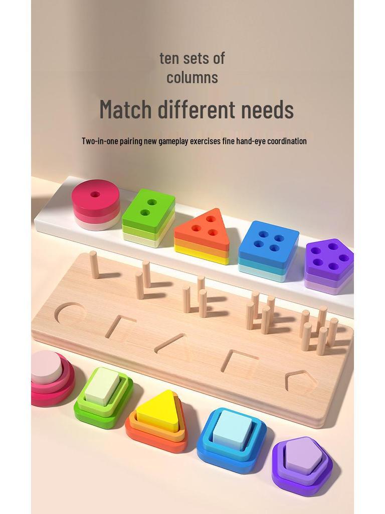 Montessori Wooden Geometric Shape Stacking Blocks for Early Education