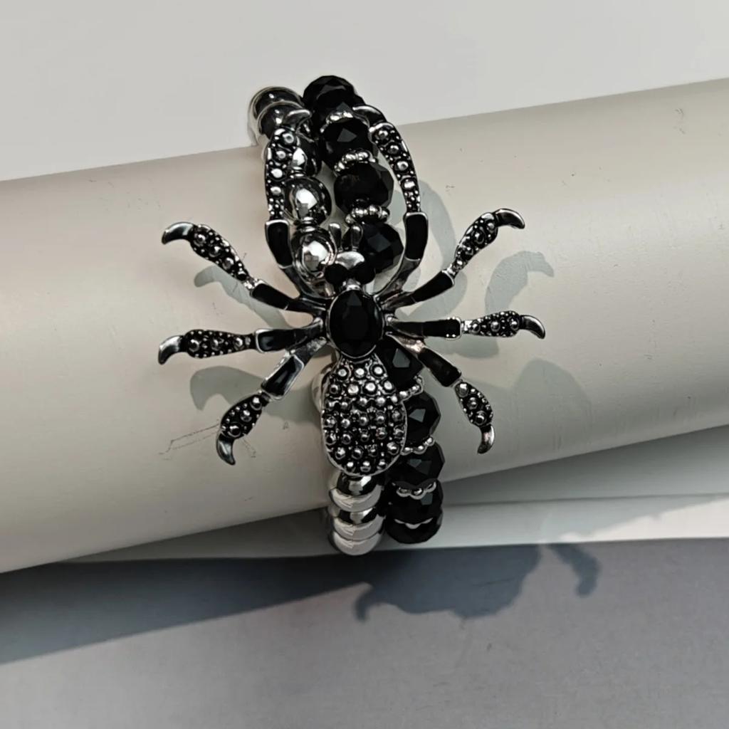 Bracciale con Perline Ragno Nero Gotico per Donne Uomini Ragnatela Unica Charms Gioielli Fatti a Mano Regali di Amicizia Accessori