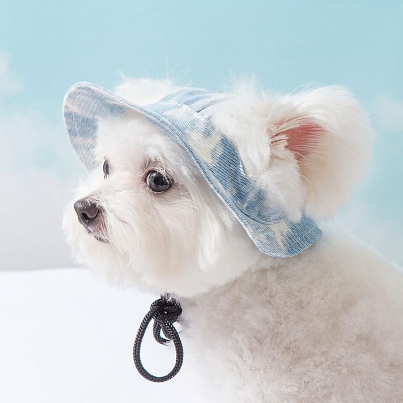 Adjustable Sun Protection Hat Small Dogs Cats Blue Gradient Dyed CottonHat S/M/L Sizes