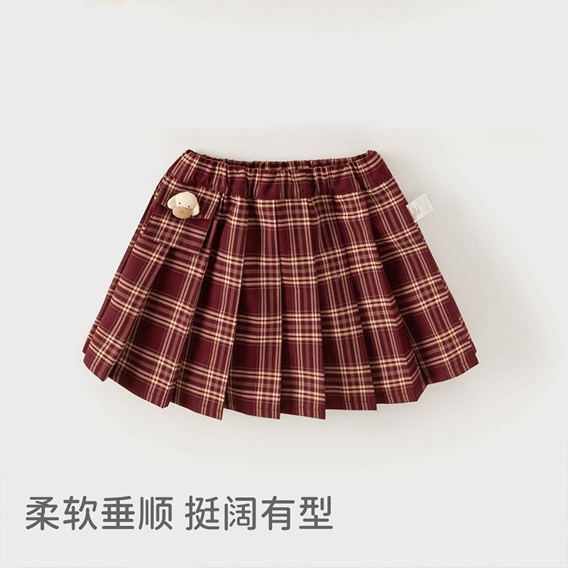 David Bella Girls' Half Skirt Set - Autumn Navy Collar Pleated Skirt Two-Piece