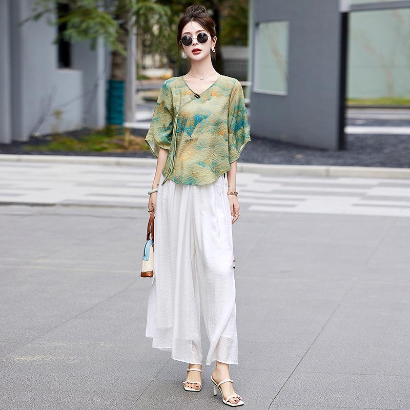 

Женское облегающее платье-двойка в китайском стиле 2024 года — модный наряд в стиле Тан на весну/лето 2XL