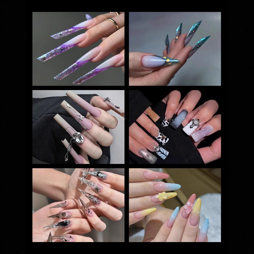 1pc Nail Art Stencil Mix Pack of 12 Designs, Paper-Free Finger Extension Crystal Nail Tips, Transparent Nail Film