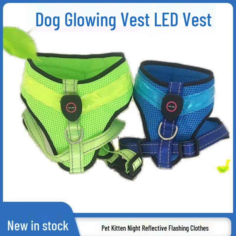 

USB Rechargeable LED Dog Vest: Flashing Luminous Traction Harness for Pets S синій