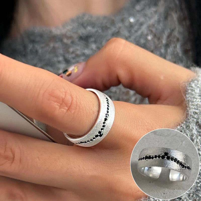 Women's Wide Band Geometric Frosted Matte Open Ring, S925 Silver Plated Creative Index Finger Design