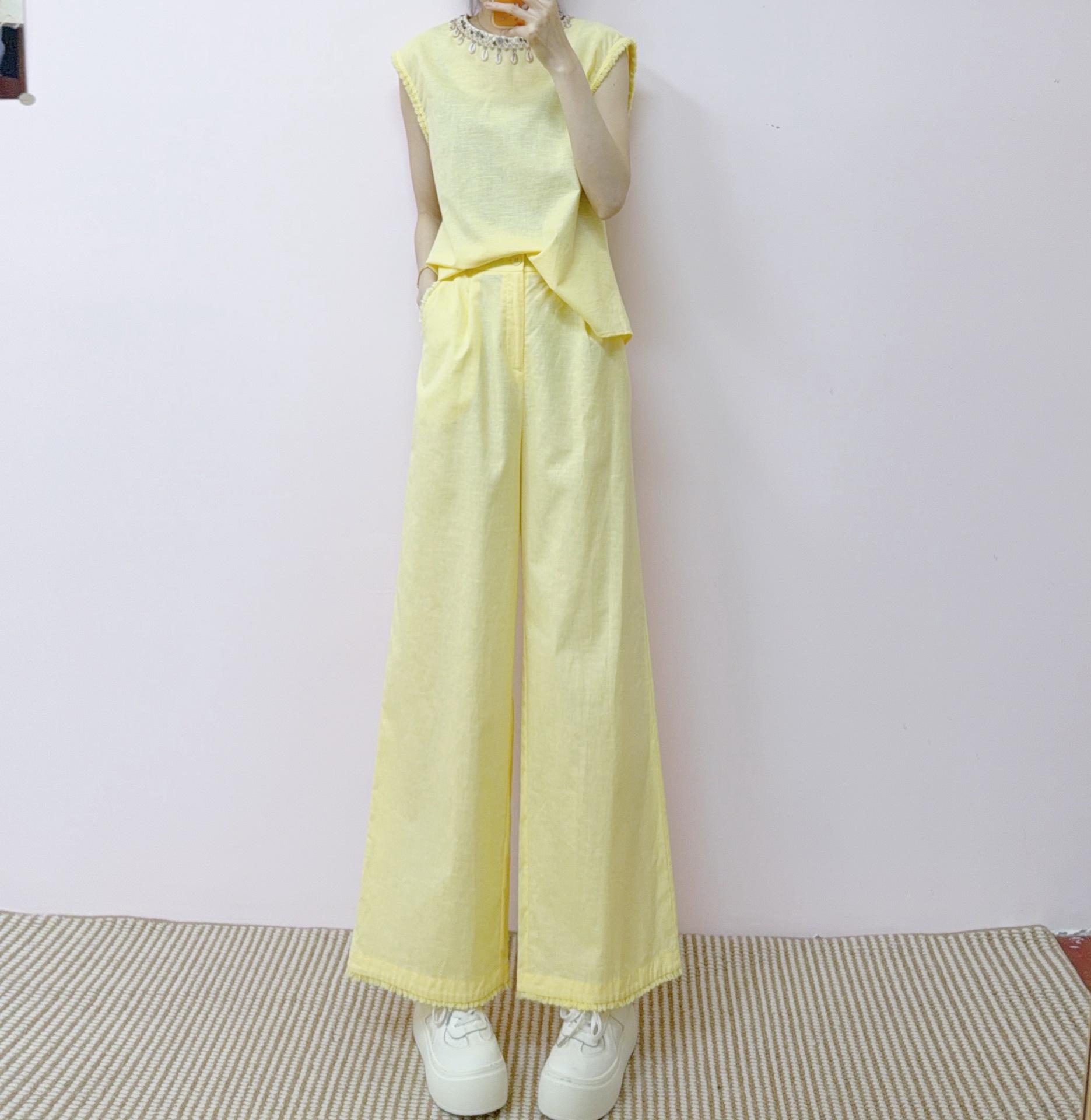 

2026 Summer Fashion Slimming Top & Straight-Leg Pants Two-Piece Suit M (45-54 kg) жёлтый