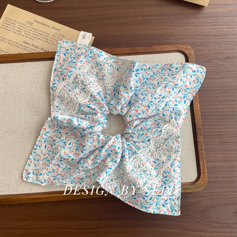 Blue Balloon Floral Spring Scrunchie Simple Hair Tie Ponytail Hair Accessories